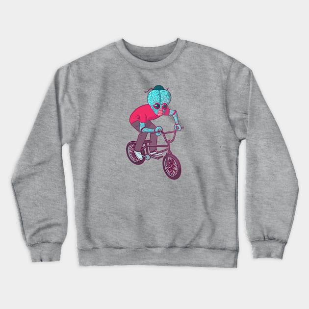 Retro Alien Riding a Bicycle Crewneck Sweatshirt by SLAG_Creative